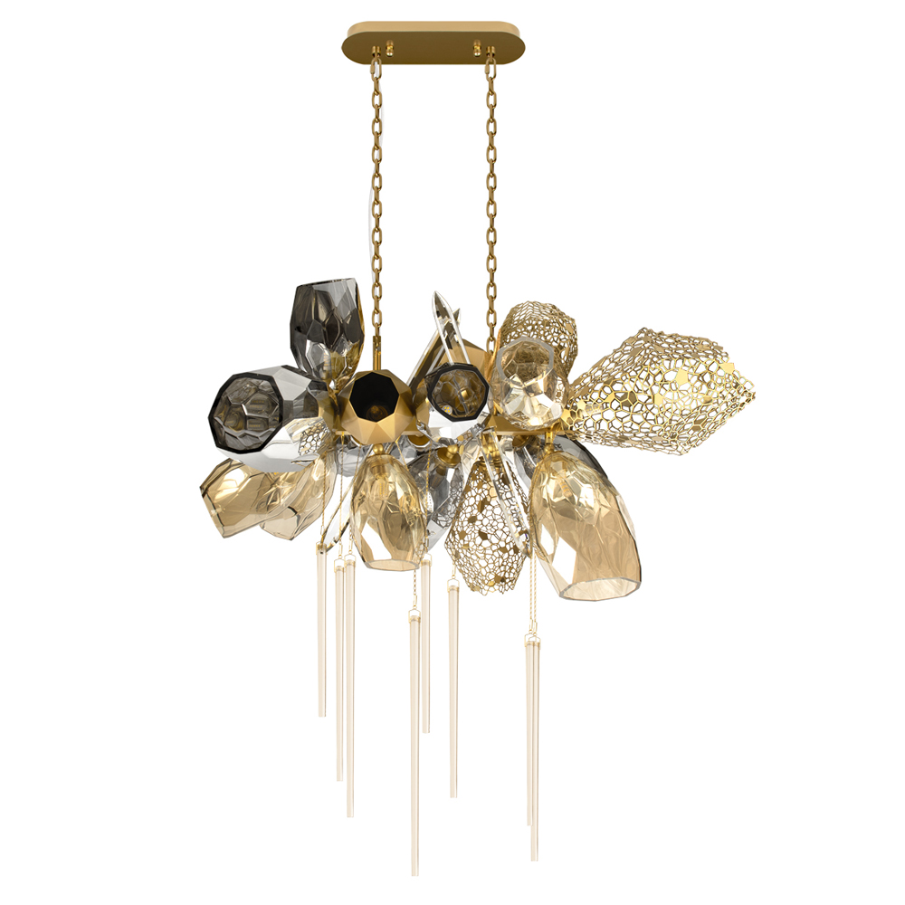 Люстра подвесная с 18-ю стеклянными плафонами с вертикальными подвесками Gilded Mirage