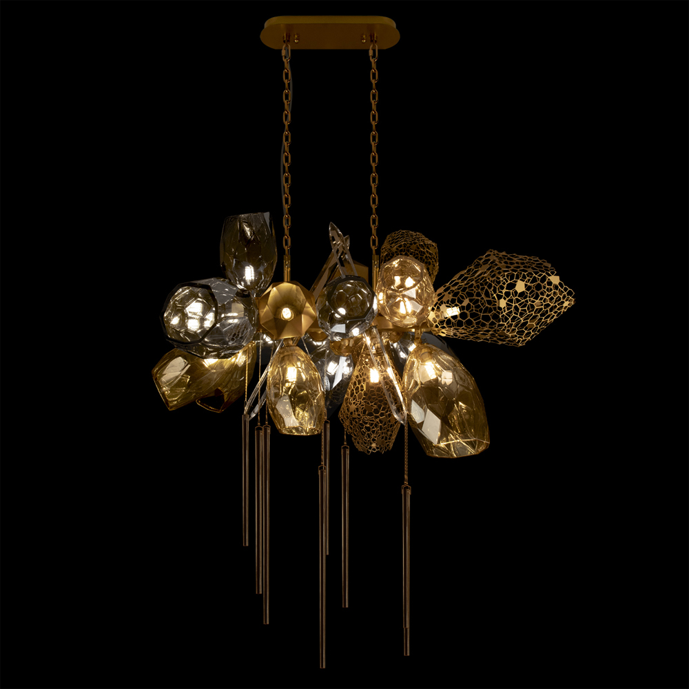 Люстра подвесная с 18-ю стеклянными плафонами с вертикальными подвесками Gilded Mirage