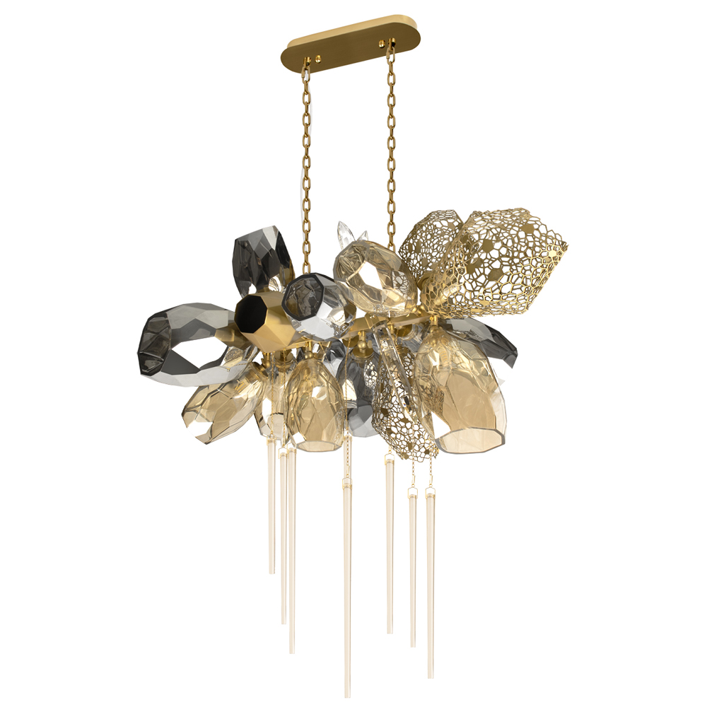 Люстра подвесная с 18-ю стеклянными плафонами с вертикальными подвесками Gilded Mirage