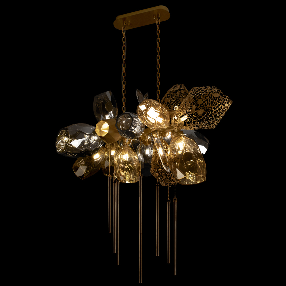 Люстра подвесная с 18-ю стеклянными плафонами с вертикальными подвесками Gilded Mirage