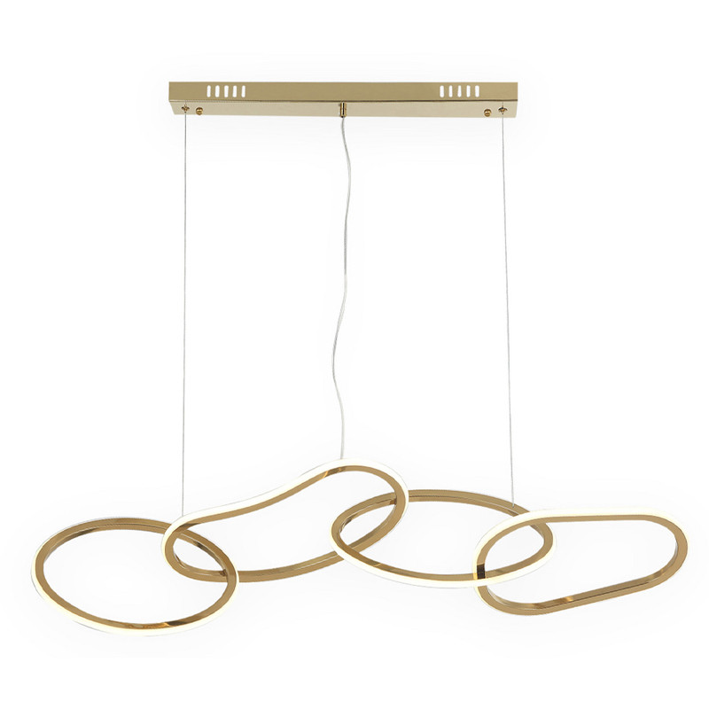 Люстра подвесная с 4-мя асимметричными кольцами золотого цвета Ring Horizontal