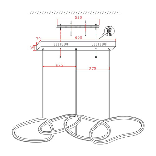 Люстра подвесная с 4-мя асимметричными кольцами золотого цвета Ring Horizontal