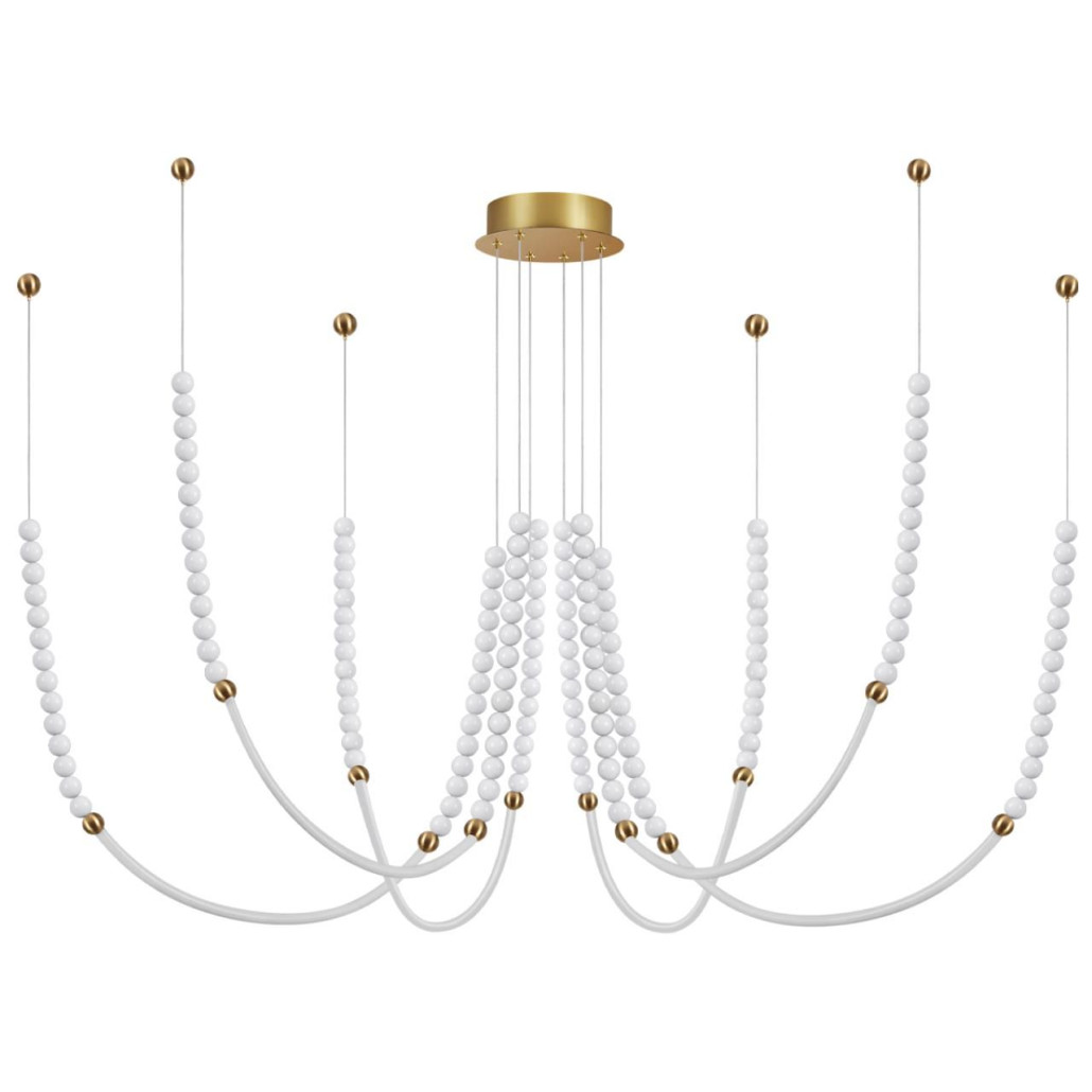 Люстра подвесная с 6-ю изогнутыми плафонами и белыми декоративными шариками PEARLS Suspension