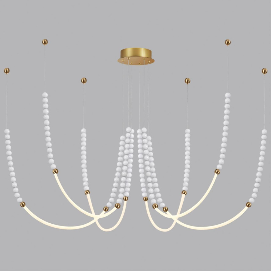 Люстра подвесная с 6-ю изогнутыми плафонами и белыми декоративными шариками PEARLS Suspension