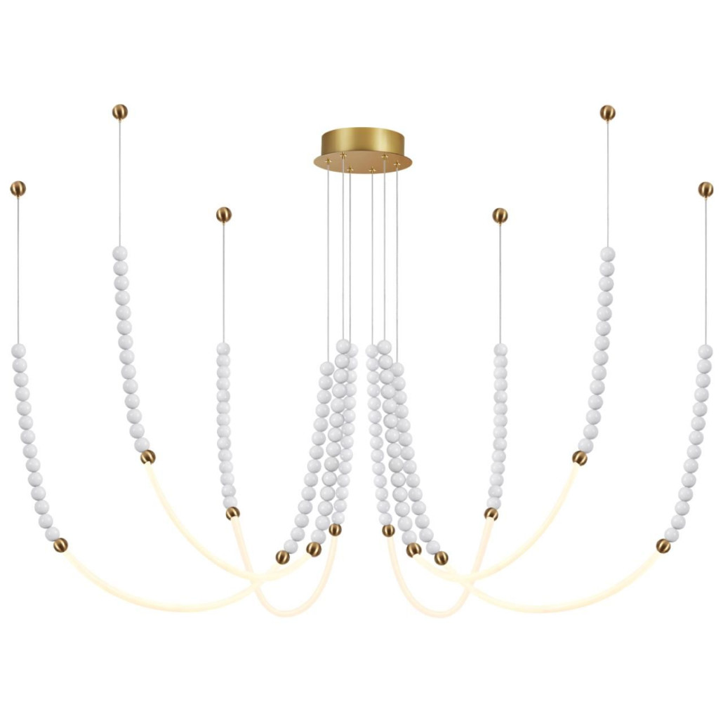 Люстра подвесная с 6-ю изогнутыми плафонами и белыми декоративными шариками PEARLS Suspension