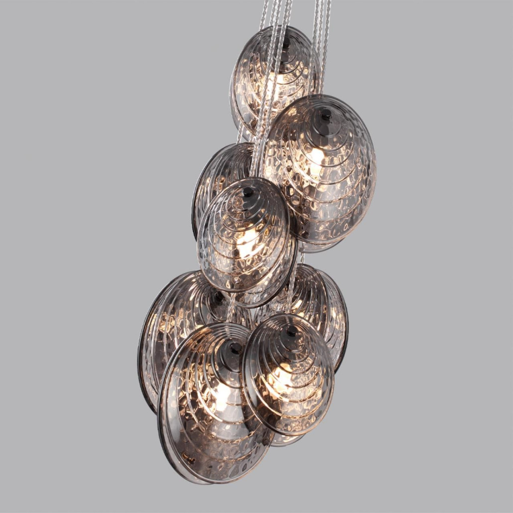 Люстра подвесная с 8-ю круглыми плафонами из рельефного стекла Disc Light