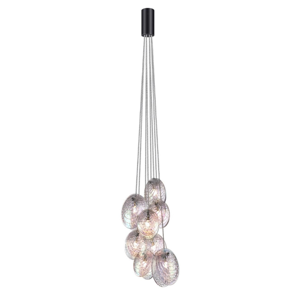 Люстра подвесная с 8-ю круглыми плафонами из рельефного стекла Disc Light