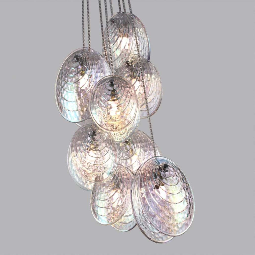 Люстра подвесная с 8-ю круглыми плафонами из рельефного стекла Disc Light