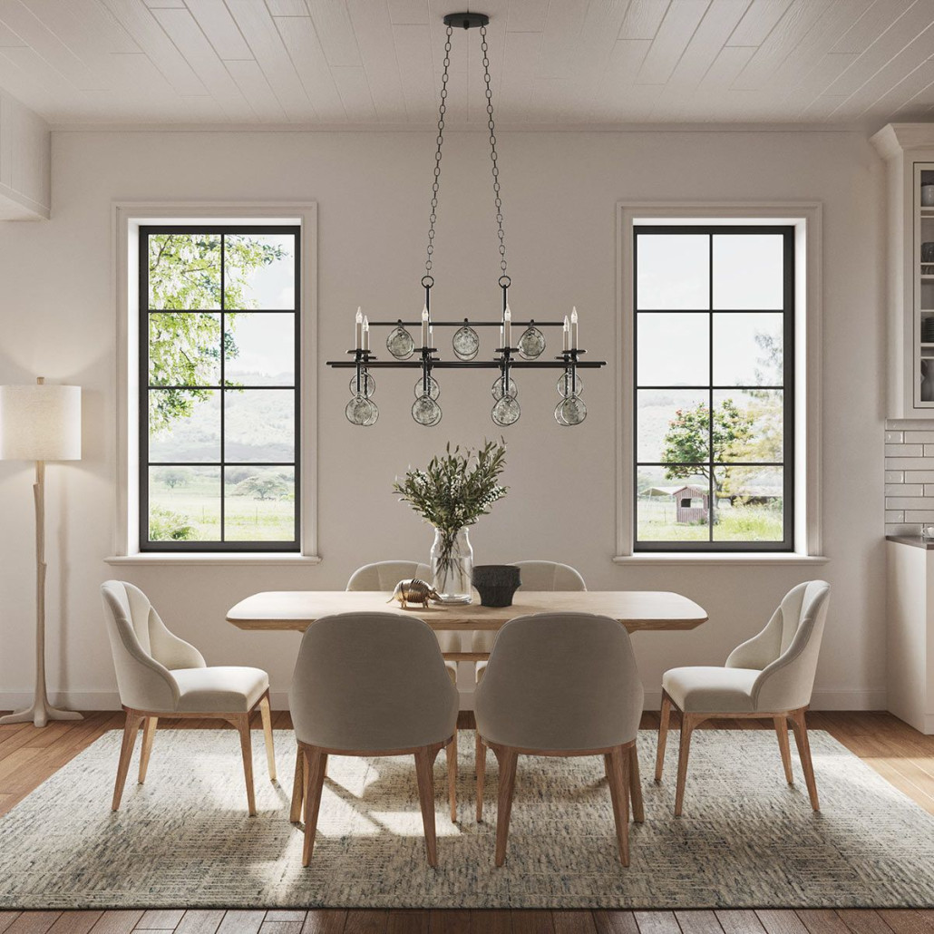 Люстра подвесная с 8-ю лампами и стеклянными круглыми подвесками Currey & Company