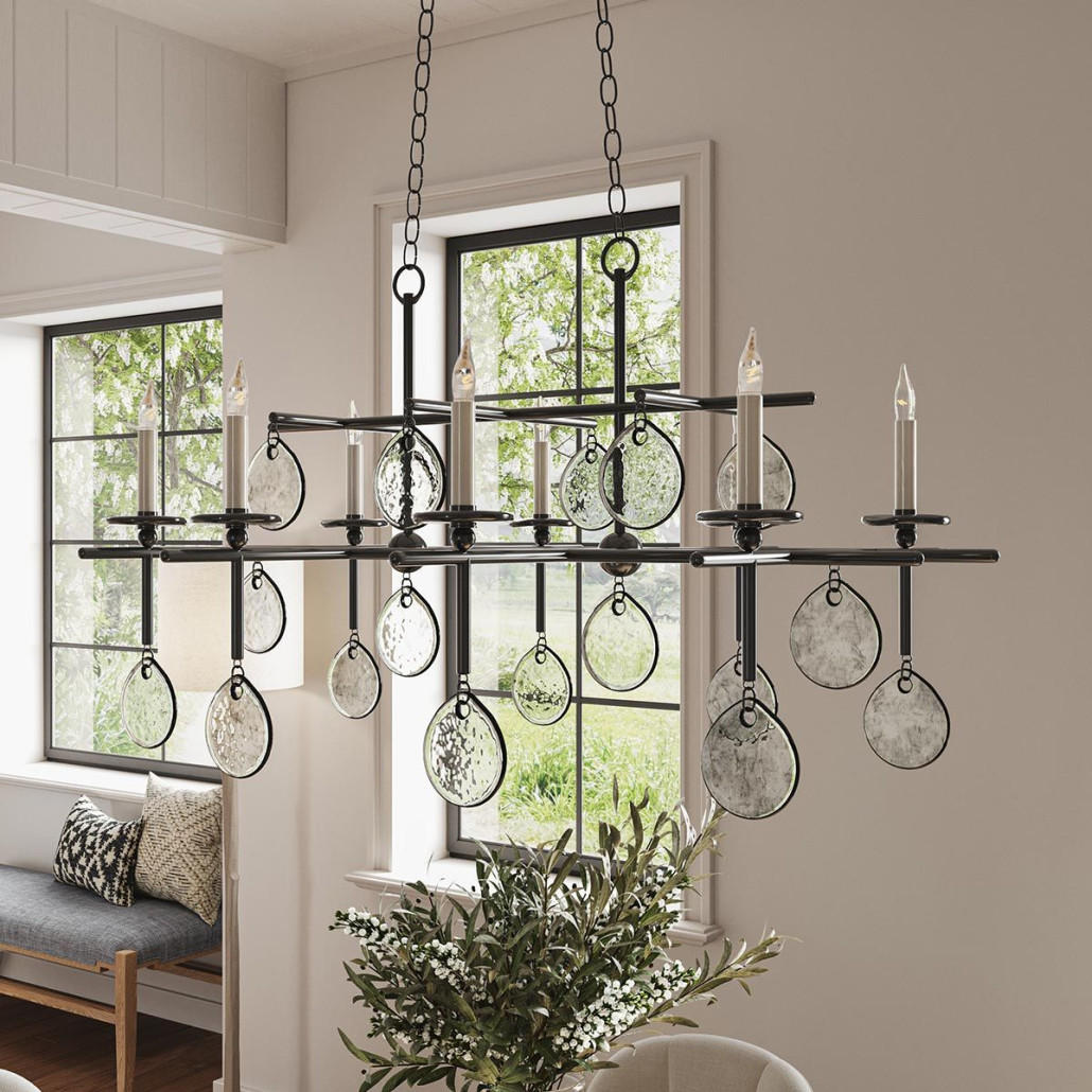 Люстра подвесная с 8-ю лампами и стеклянными круглыми подвесками Currey & Company