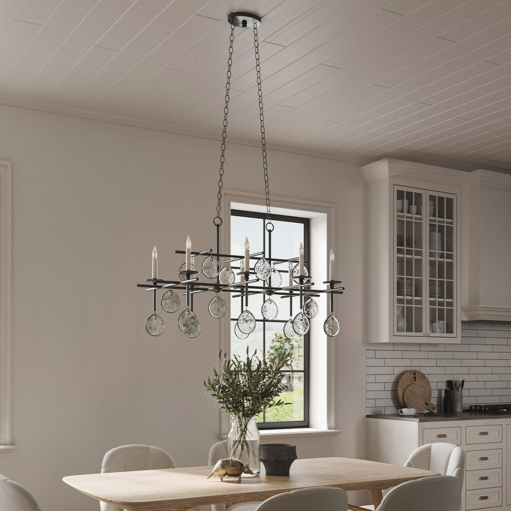 Люстра подвесная с 8-ю лампами и стеклянными круглыми подвесками Currey & Company