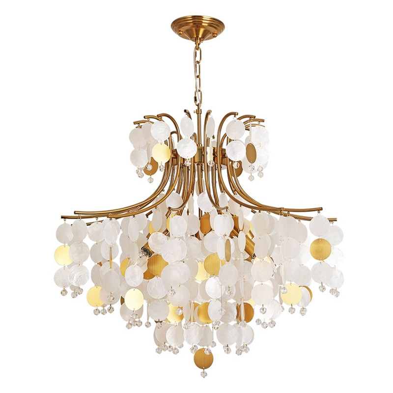 Люстра подвесная с белыми и золотыми круглыми подвесками Диаметр 70 см SHELL Chandelier