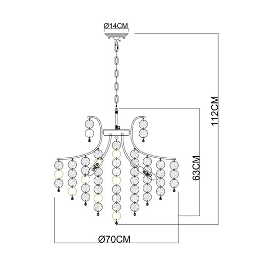 Люстра подвесная с белыми и золотыми круглыми подвесками Диаметр 70 см SHELL Chandelier