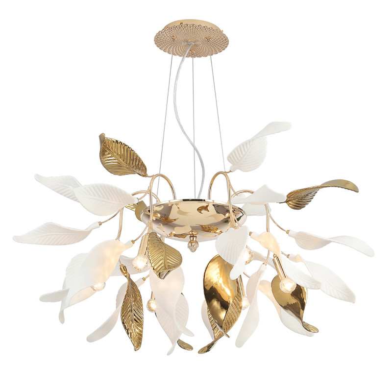 Люстра подвесная с белыми матовыми и золотыми глянцевыми листьями Wintery flovers