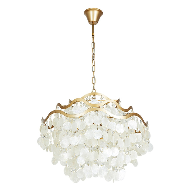 Люстра подвесная с белыми перламутровыми подвесками и изогнутыми золотистыми элементами Диаметр 60 см SHELL Chandelier