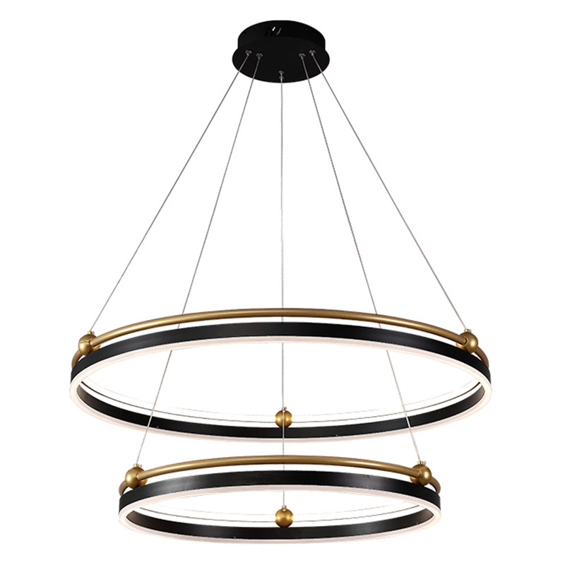 Люстра подвесная с двумя кольцами черного и золотого цвета Ring Horizontal