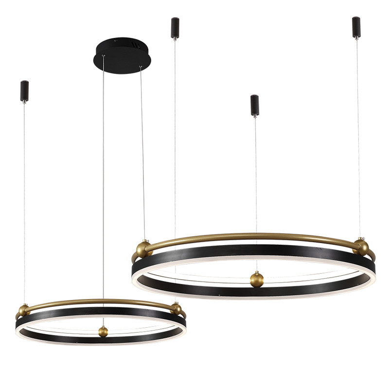 Люстра подвесная с двумя кольцами черного и золотого цвета Ring Horizontal