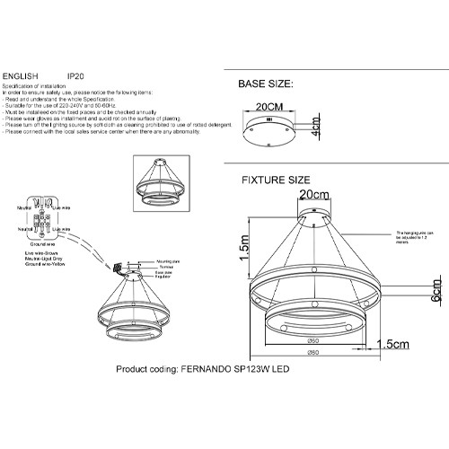 Люстра подвесная с двумя кольцами черного и золотого цвета Ring Horizontal
