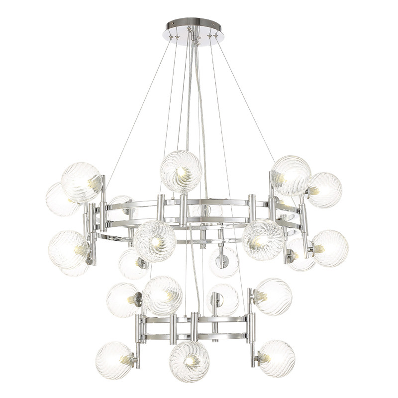 Люстра подвесная с двумя ярусами и 24-ю рельефными прозрачными плафонами из стекла Perforated Glass Bubbles