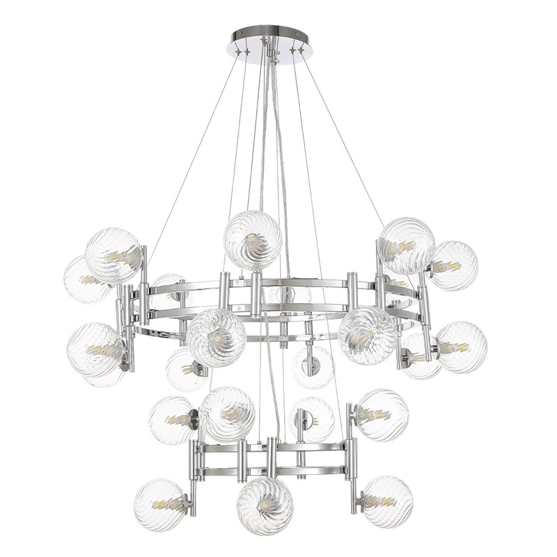 Люстра подвесная с двумя ярусами и 24-ю рельефными прозрачными плафонами из стекла Perforated Glass Bubbles