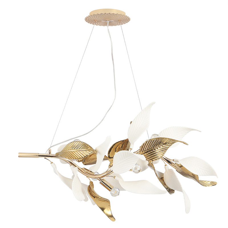 Люстра подвесная с декоративными белыми и золотыми листьями на текстурном основании Wintery flovers