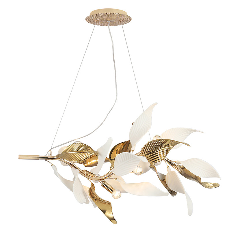 Люстра подвесная с декоративными белыми и золотыми листьями на текстурном основании Wintery flovers