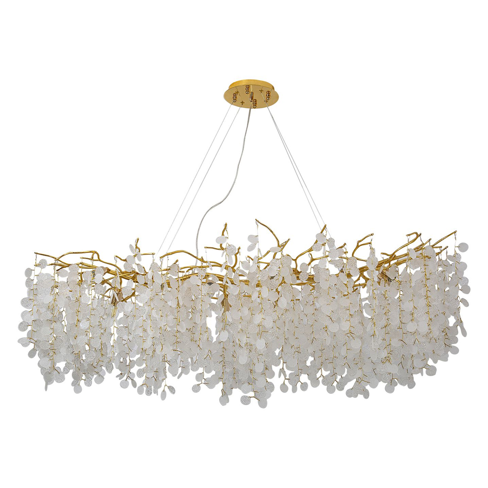 Люстра подвесная с золотистыми ветками и стеклянными подвесками в виде листьев Длина 130 см FAIRYTREE Light