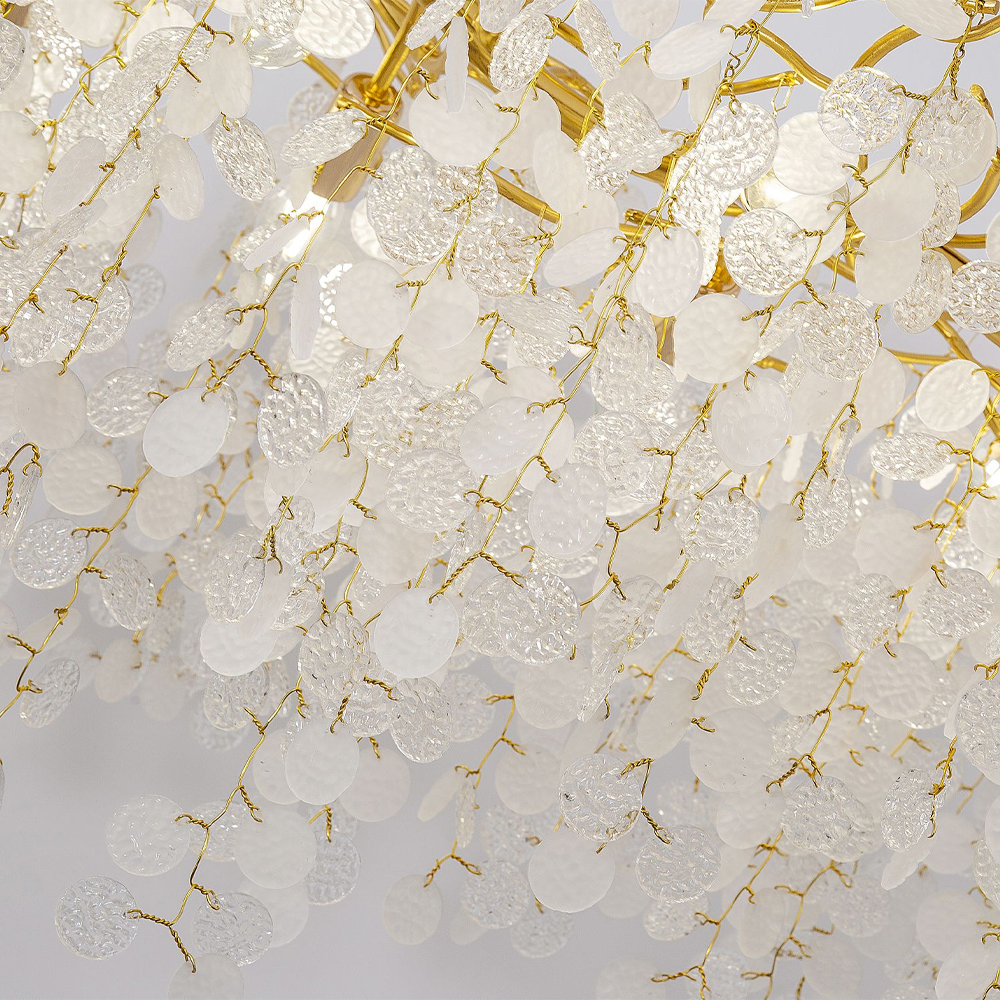 Люстра подвесная с золотистыми ветками и стеклянными подвесками в виде листьев Длина 130 см FAIRYTREE Light