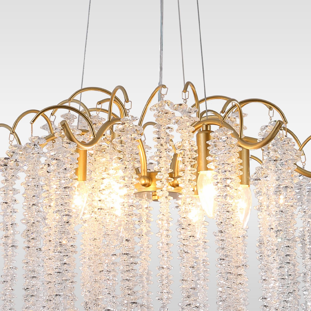 Люстра подвесная с изогнутыми золотистыми элементами и хрустальными подвесками FAIRYTREE Light