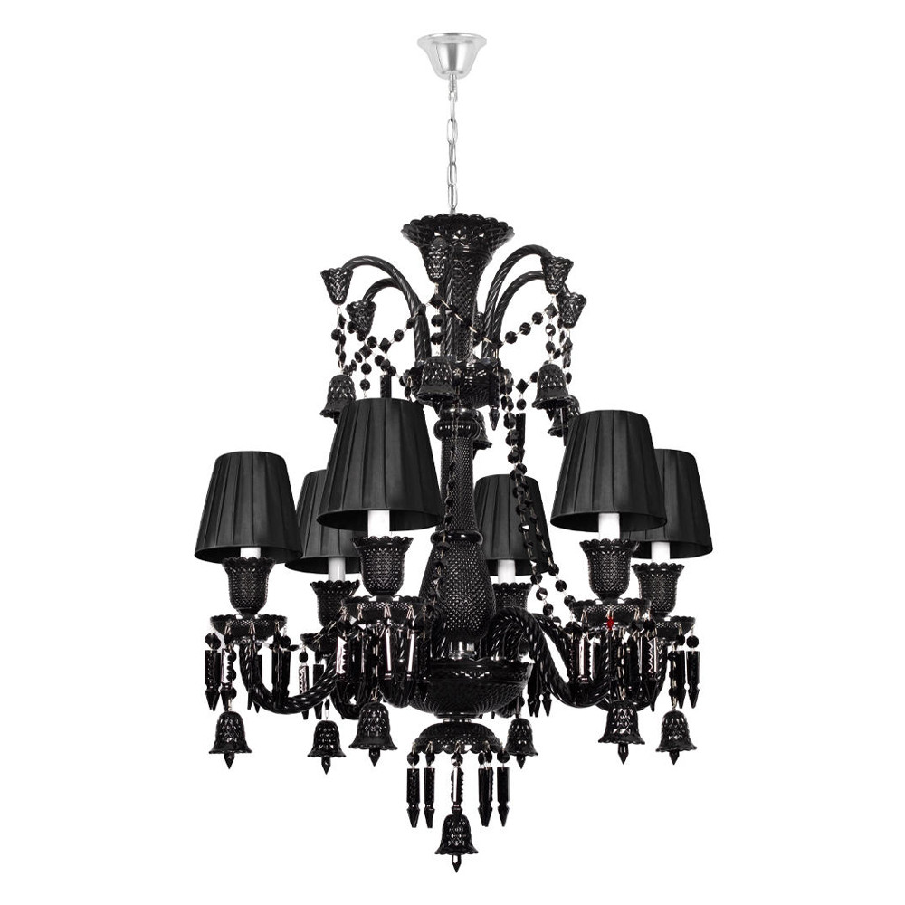 Люстра подвесная с плиссированными абажурами и множеством подвесок черного цвета Диаметр 62 см Lustre Reverie
