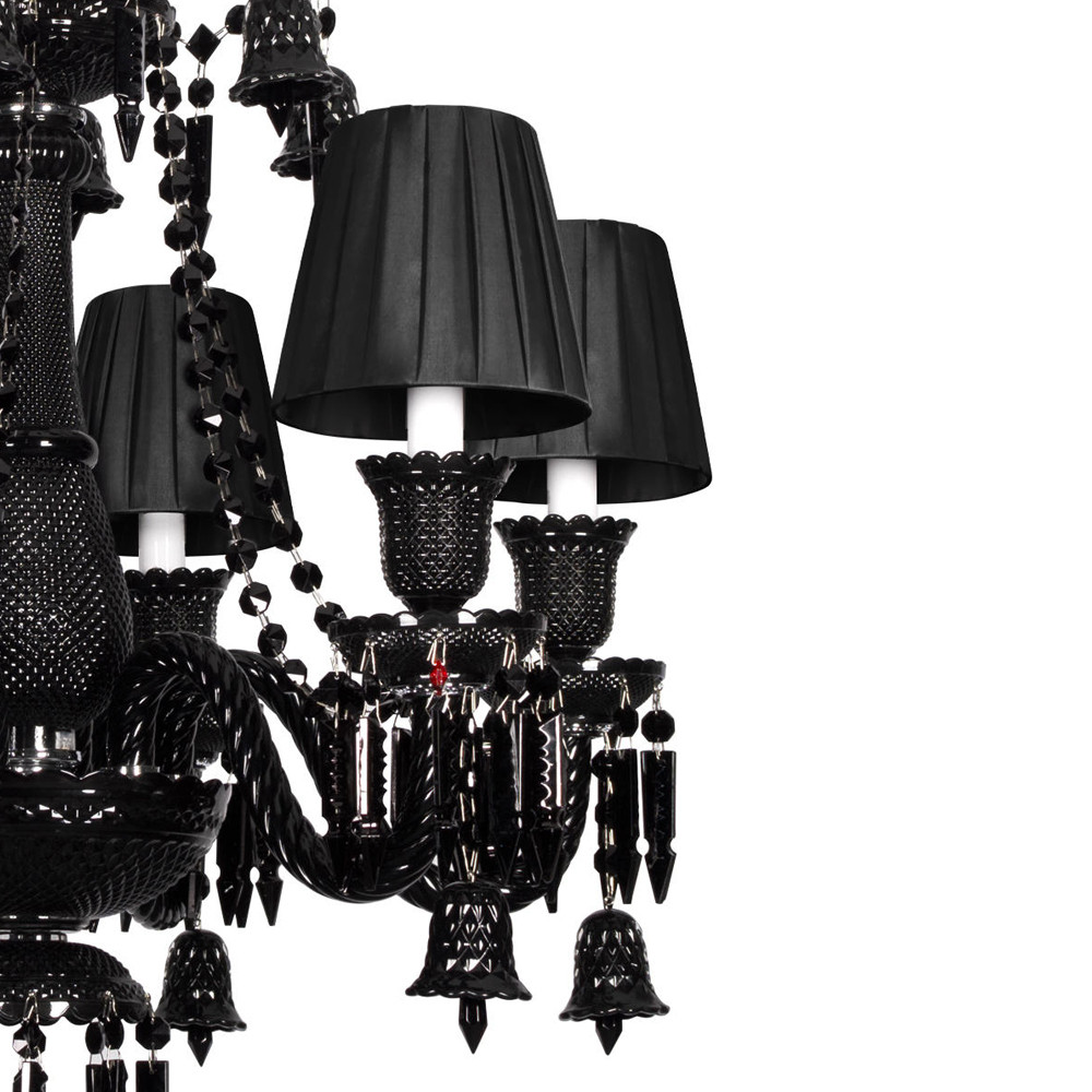Люстра подвесная с плиссированными абажурами и множеством подвесок черного цвета Диаметр 62 см Lustre Reverie