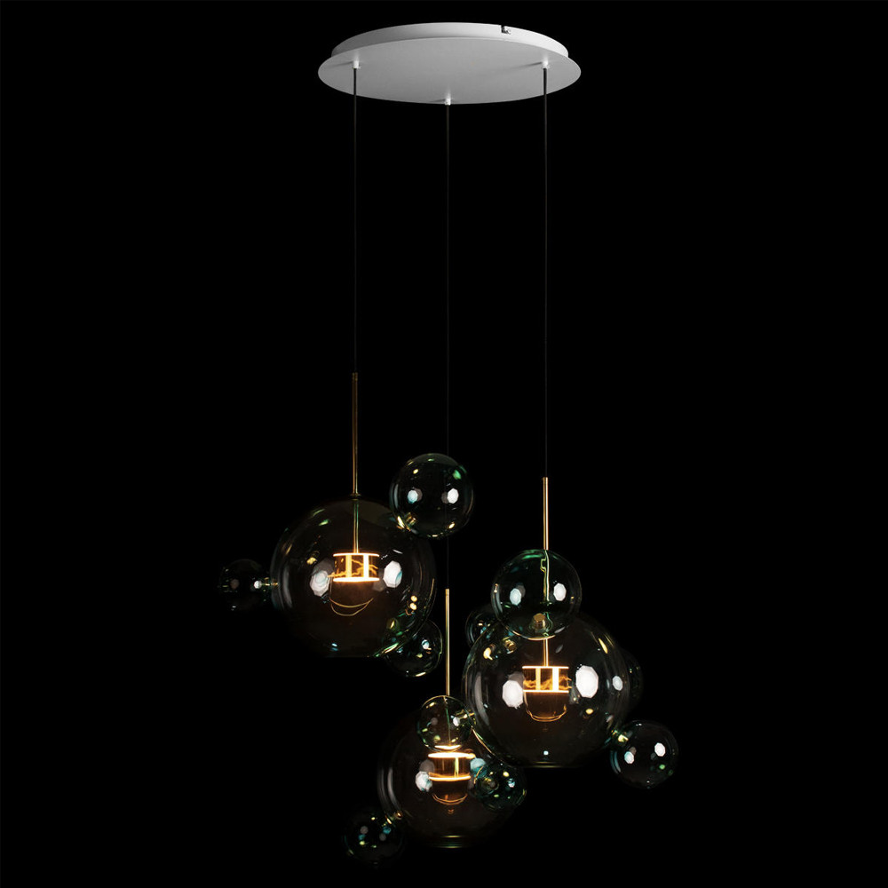 Люстра подвесная с прозрачными бирюзовыми стеклянными шарами и круглым основанием 3 лампы Giopato & Coombes