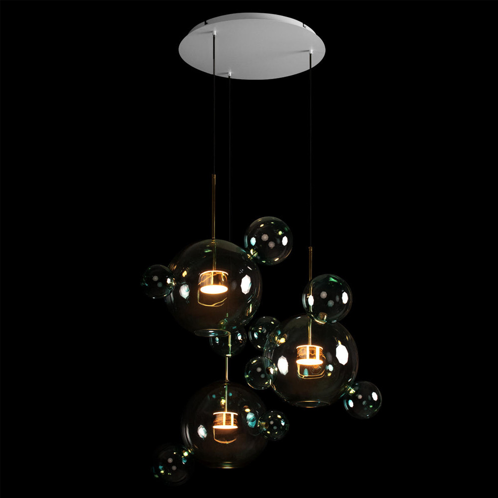 Люстра подвесная с прозрачными бирюзовыми стеклянными шарами и круглым основанием 3 лампы Giopato & Coombes