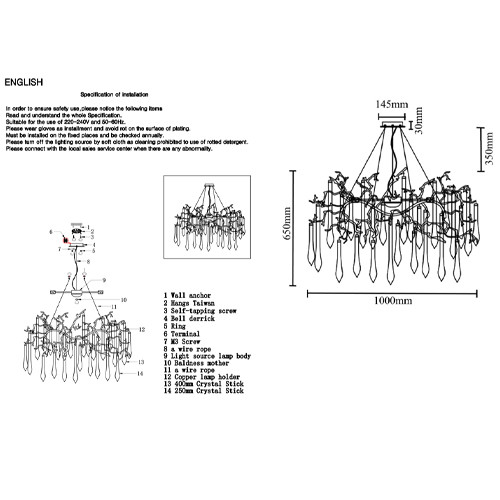 Люстра подвесная с прозрачными подвесками в форме капель Droplet Chandelier