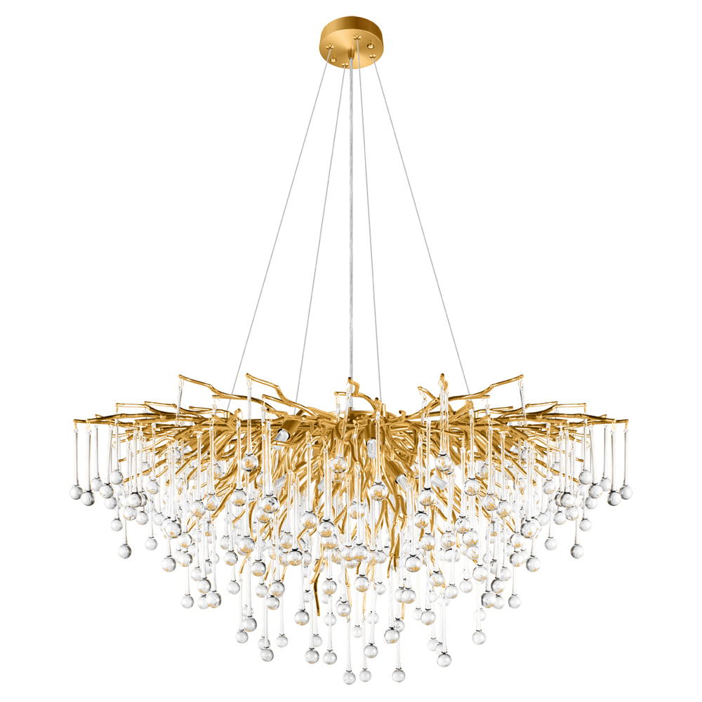 Люстра подвесная с прозрачными стеклянными подвесками в форме капель Диаметр 100 см Droplet Chandelier