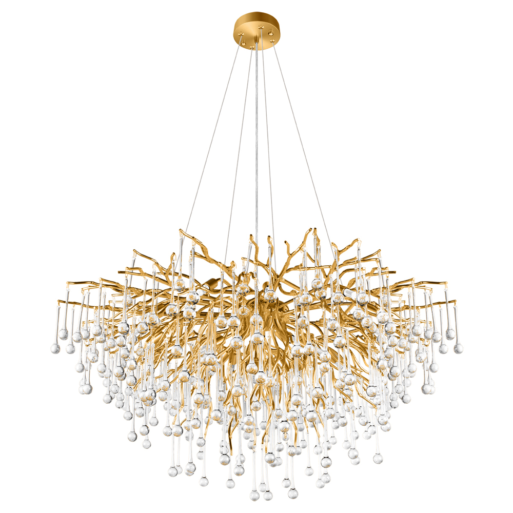 Люстра подвесная с прозрачными стеклянными подвесками в форме капель Диаметр 100 см Droplet Chandelier