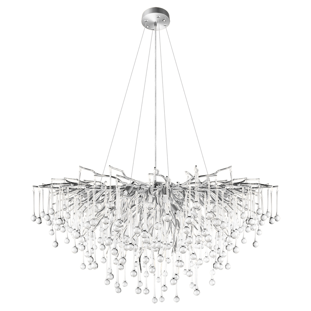 Люстра подвесная с прозрачными стеклянными подвесками в форме капель Диаметр 100 см Droplet Chandelier