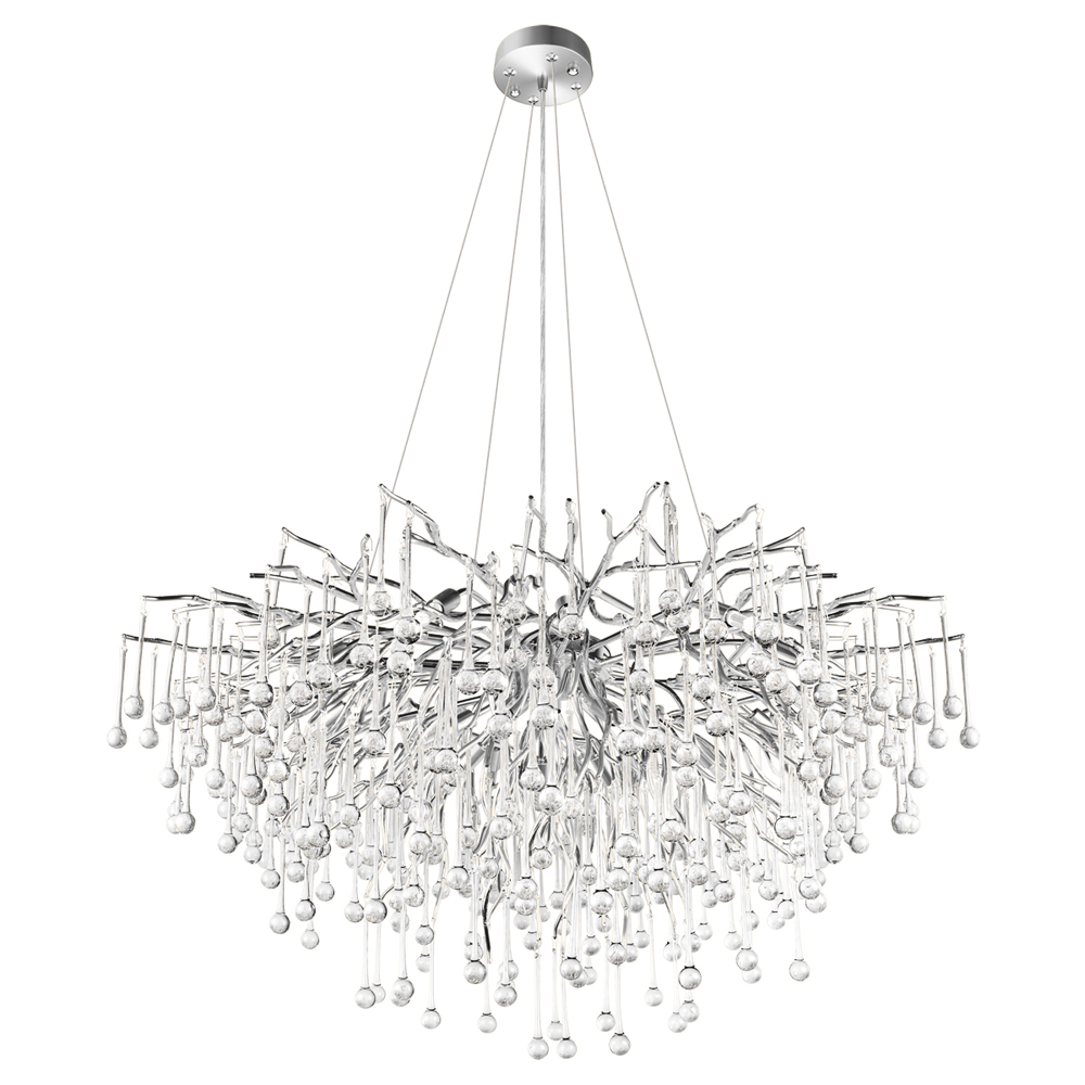 Люстра подвесная с прозрачными стеклянными подвесками в форме капель Диаметр 100 см Droplet Chandelier