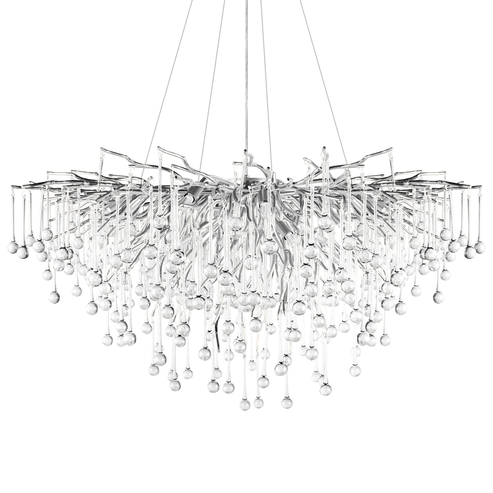 Люстра подвесная с прозрачными стеклянными подвесками в форме капель Диаметр 100 см Droplet Chandelier