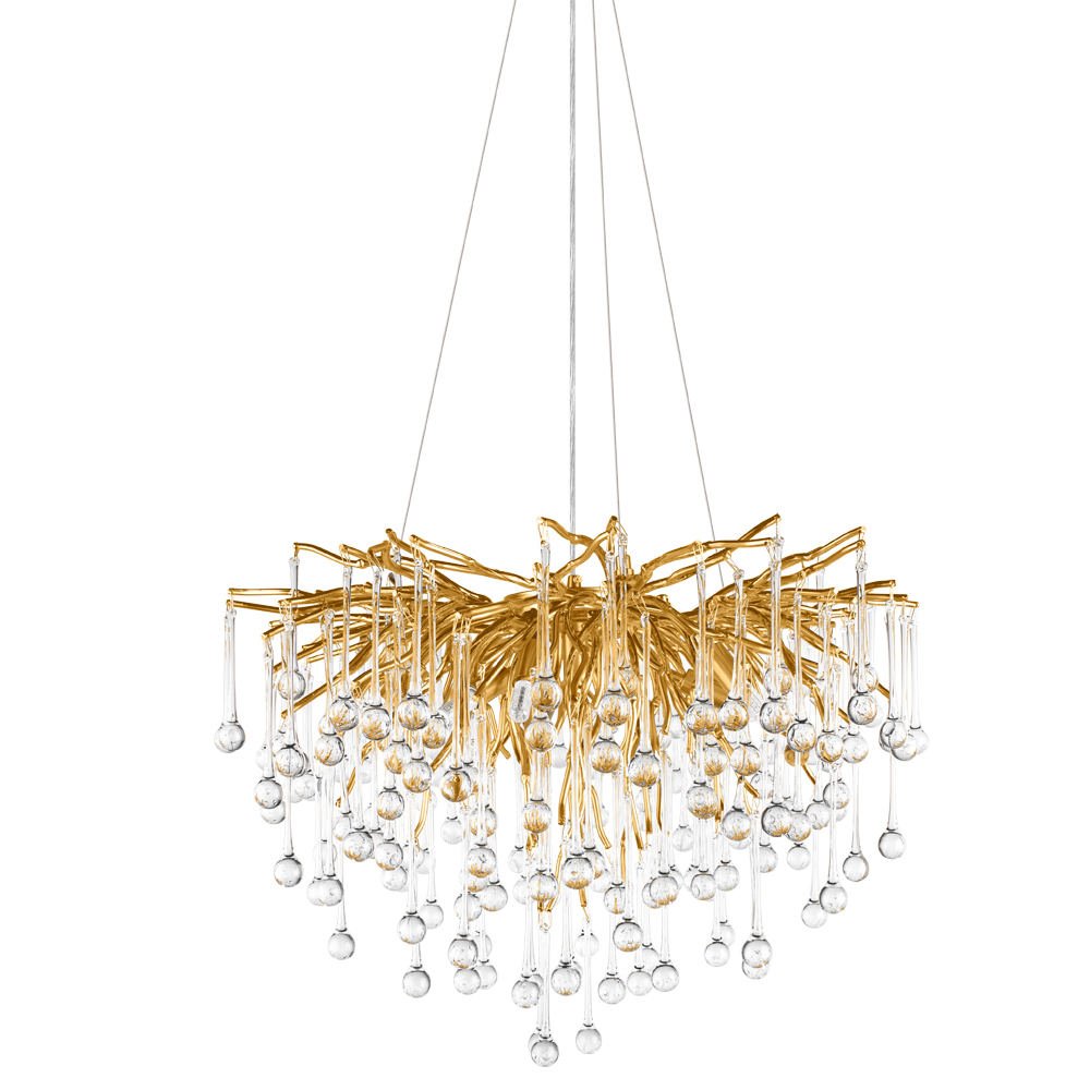 Люстра подвесная с прозрачными стеклянными подвесками в форме капель Диаметр 60 см Droplet Chandelier