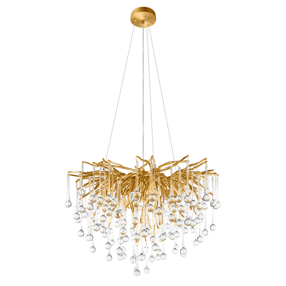Люстра подвесная с прозрачными стеклянными подвесками в форме капель Диаметр 60 см Droplet Chandelier