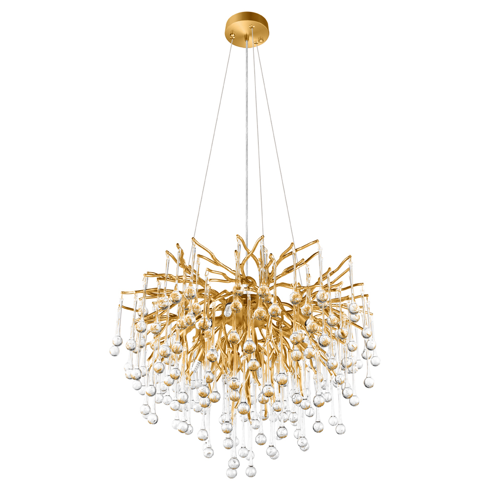 Люстра подвесная с прозрачными стеклянными подвесками в форме капель Диаметр 60 см Droplet Chandelier