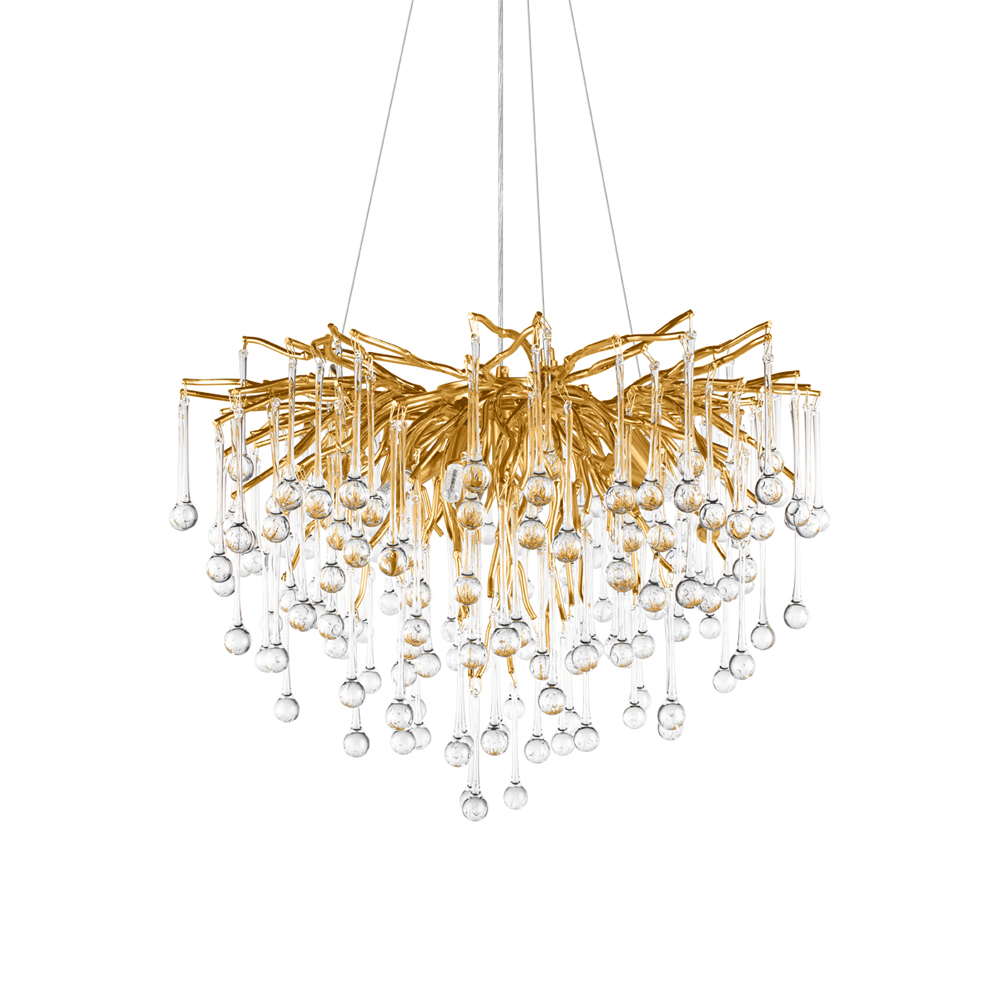 Люстра подвесная с прозрачными стеклянными подвесками в форме капель Диаметр 60 см Droplet Chandelier