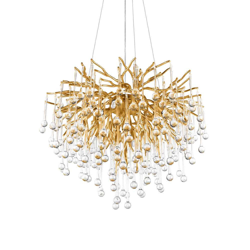 Люстра подвесная с прозрачными стеклянными подвесками в форме капель Диаметр 60 см Droplet Chandelier