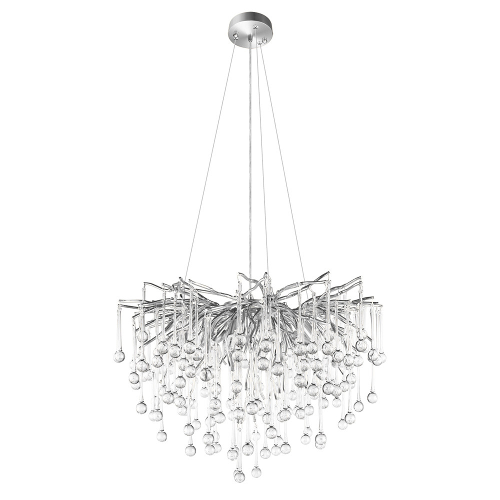 Люстра подвесная с прозрачными стеклянными подвесками в форме капель Диаметр 60 см Droplet Chandelier