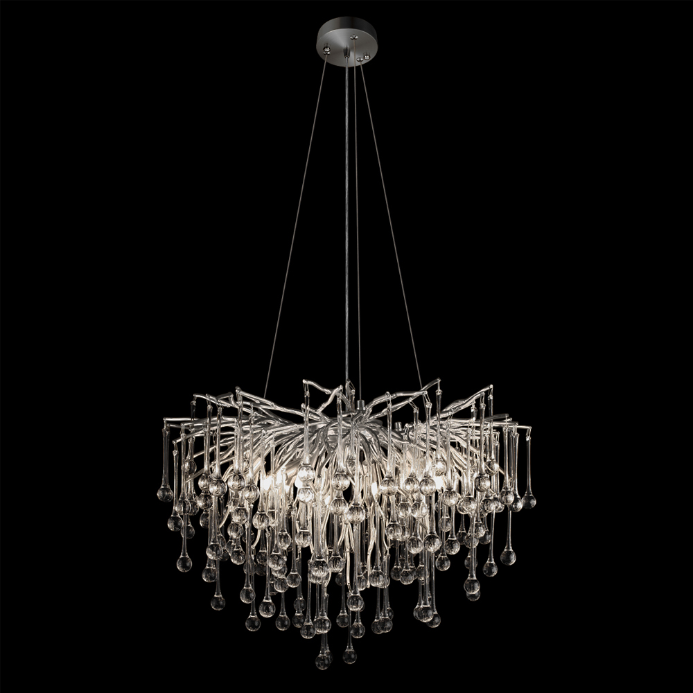 Люстра подвесная с прозрачными стеклянными подвесками в форме капель Диаметр 60 см Droplet Chandelier