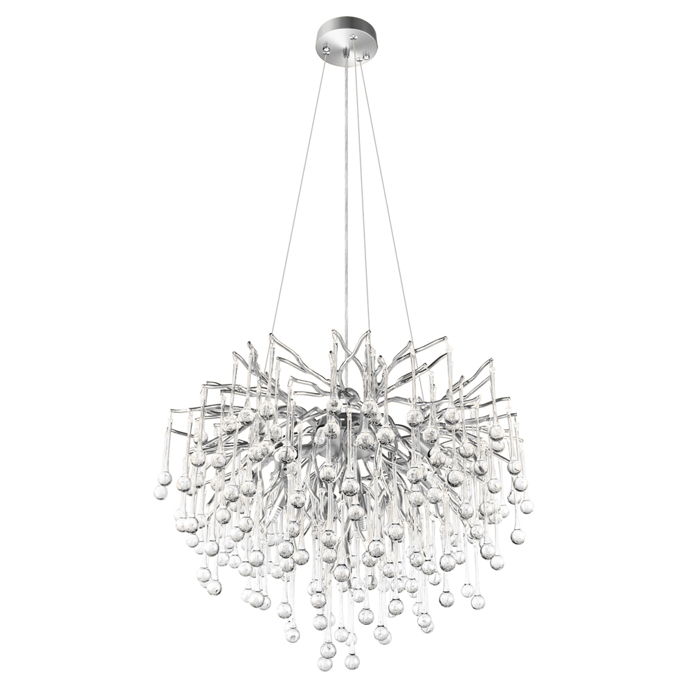Люстра подвесная с прозрачными стеклянными подвесками в форме капель Диаметр 60 см Droplet Chandelier