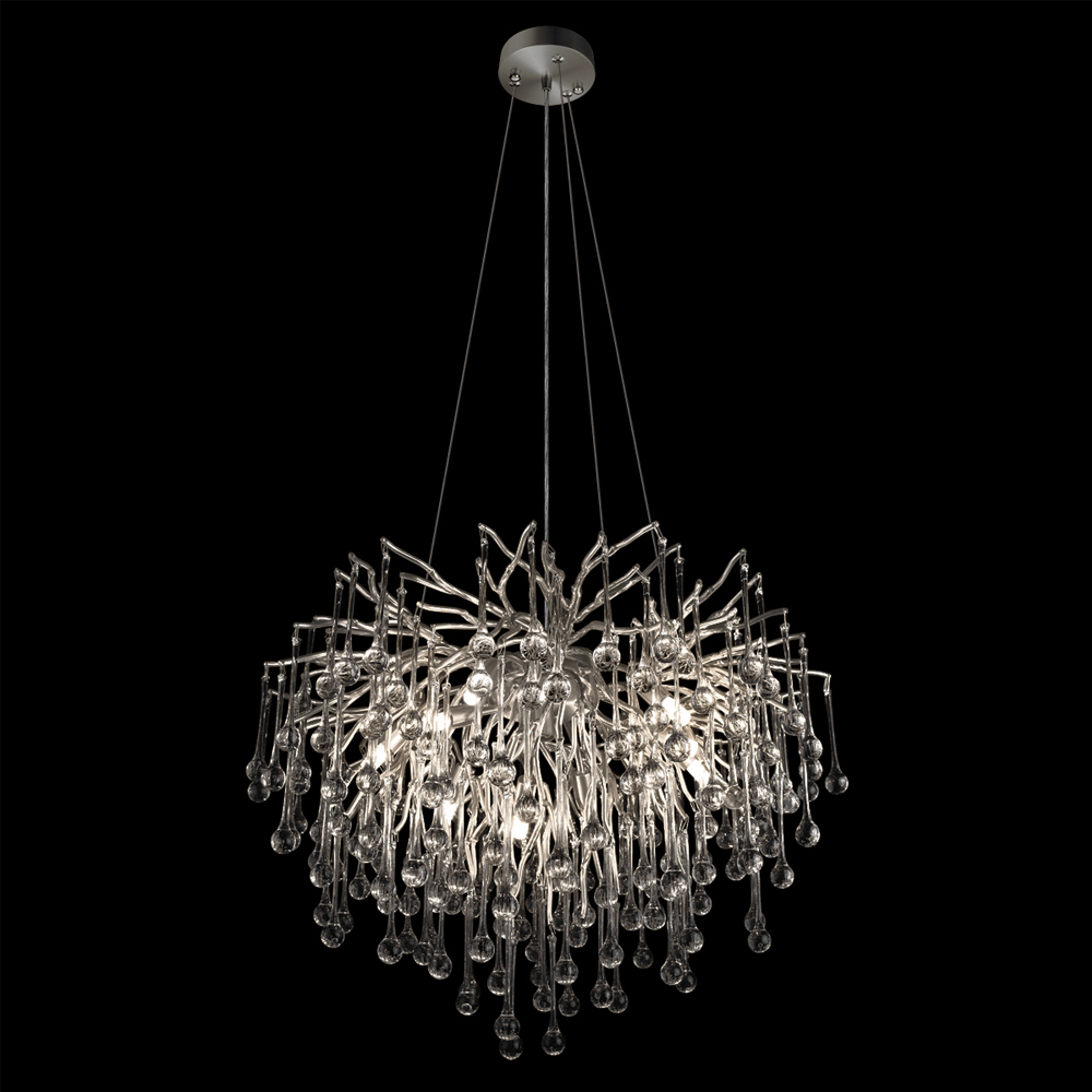 Люстра подвесная с прозрачными стеклянными подвесками в форме капель Диаметр 60 см Droplet Chandelier