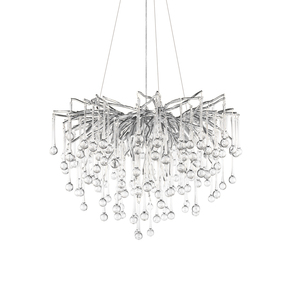 Люстра подвесная с прозрачными стеклянными подвесками в форме капель Диаметр 60 см Droplet Chandelier