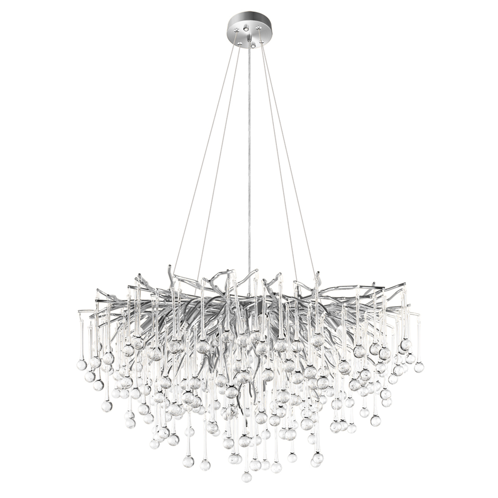 Люстра подвесная с прозрачными стеклянными подвесками в форме капель Диаметр 80 см Droplet Chandelier